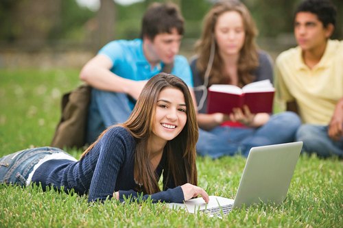 research on campus lawn