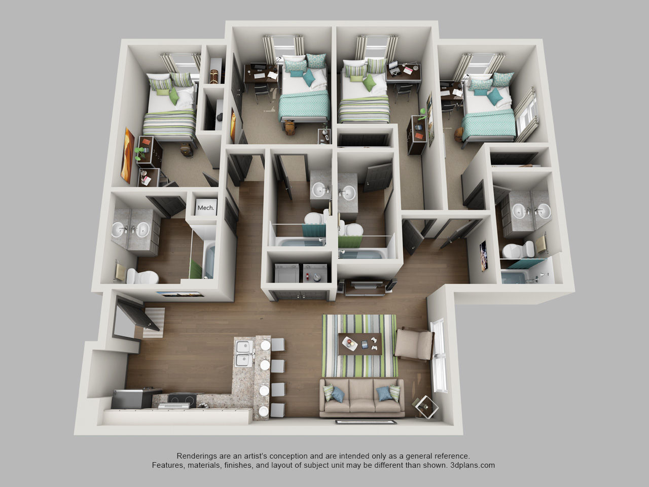 Bedroom/ 4 Bathrooms | 1261 Sq Ft | $474